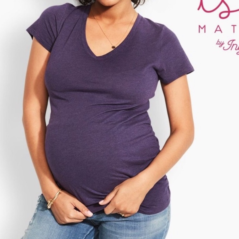 Isabel maternity purple shirred V-neck t-shirt